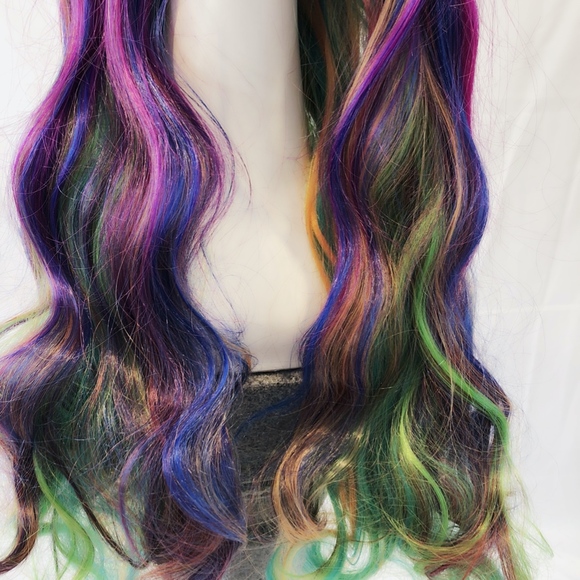 New rainbow wig long wavy curly cosplay main image 8